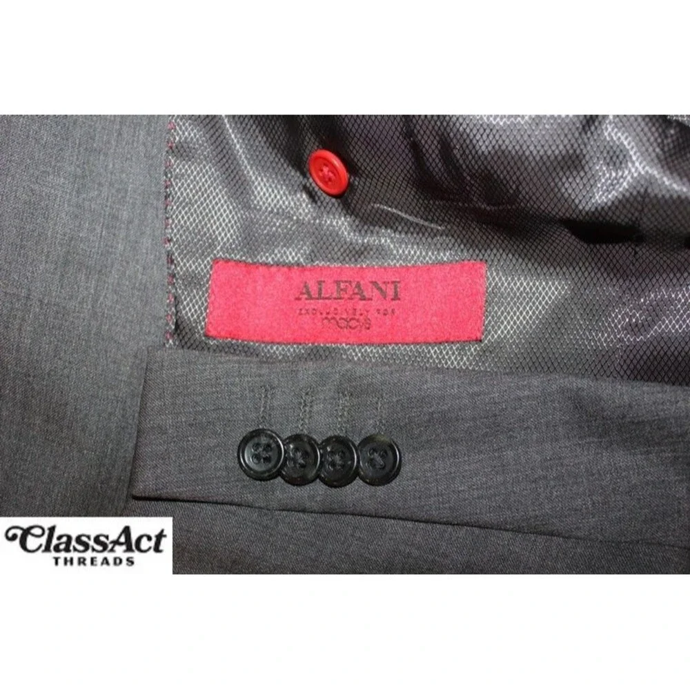 Alfani Suit Jacket Sport Coat Blazer Mens Gray Double Vented Wool 2 Btn 40R